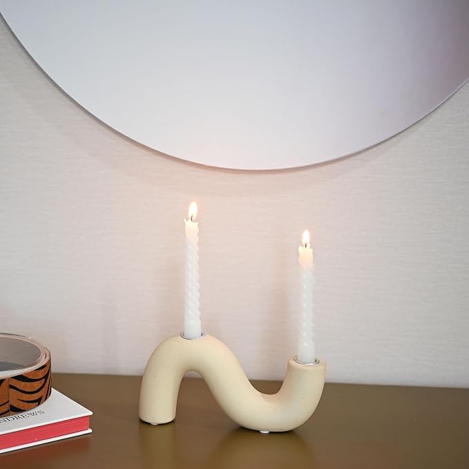 Ceramic Candle Holder, Modern Taper Candlestick Holder for Dining Table, Living Room Coffee Table, Candelabra for 2 Taper Candles
