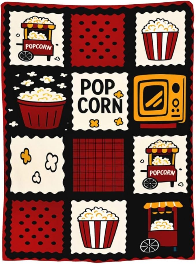 Popcorn Blanket Movie Theater Throw Blanket Cinema Soft Cozy Fleece Fuzzy Stuffed Plush Flannel Gifts for Girls Women Boys Kids Adults 50"X60"