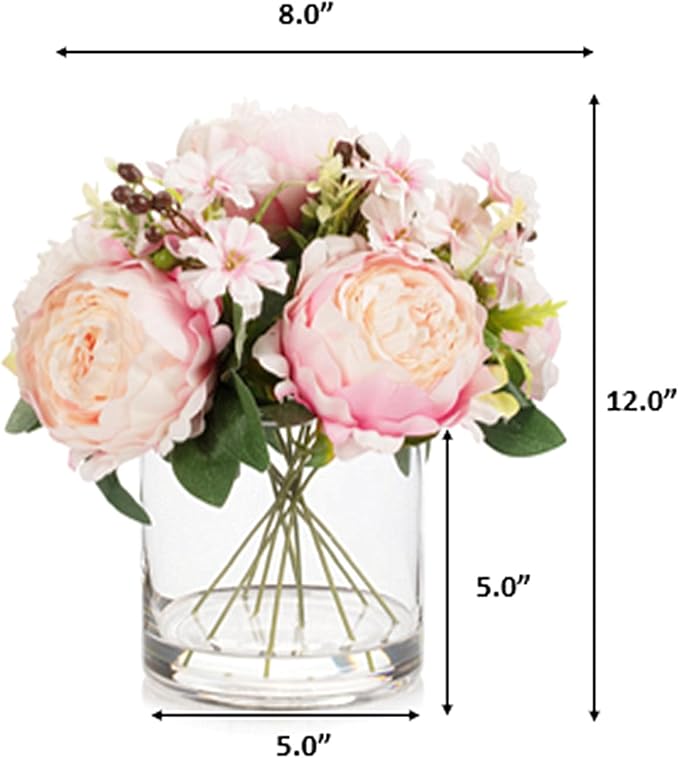 ENOVA FLORAL Artificial Flower Arrangement with Vase,Mixed Artificial Fake Silk Peony Flower in Vase for Decoration Home Office, Wedding Centerpiece (Pink01)