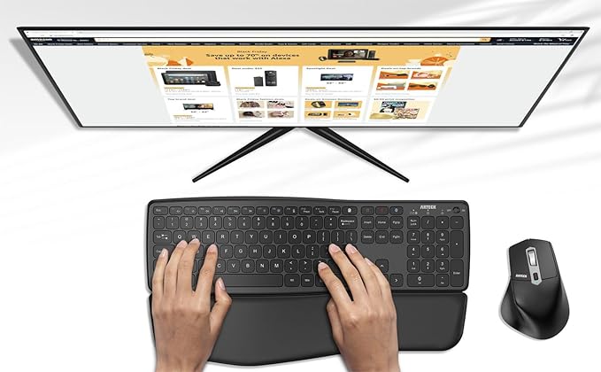 Arteck Multi-Device Comfortable Wireless Bluetooth Keyboard with Nano USB-A, USB-C Type C Receiver Palm Wrist Rest Full Size Keyboard for Windows iPad OS Android, Computer Desktop Laptop PC Tablet