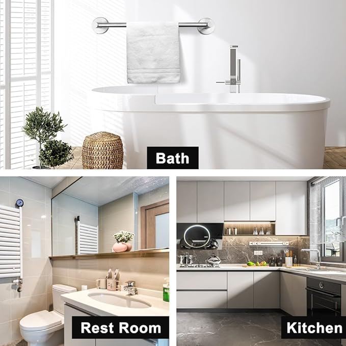 MGahyi Towel Racks for Bathroom-Adjustable Towel Holder(13.18inch-24inch) Sturdy and Rustproof Towel Bar Wall Mounted, Single Towel Bar Rod for Bathroom Accessories(1Pack,Silver)