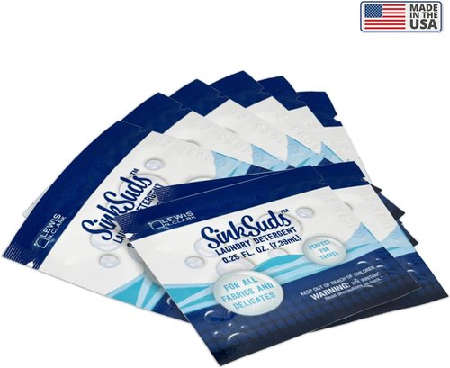 SinkSuds Laundry Detergent - Travel Size Liquid Soap | TSA Compliant, Safe for All Fabrics, 8 Packets