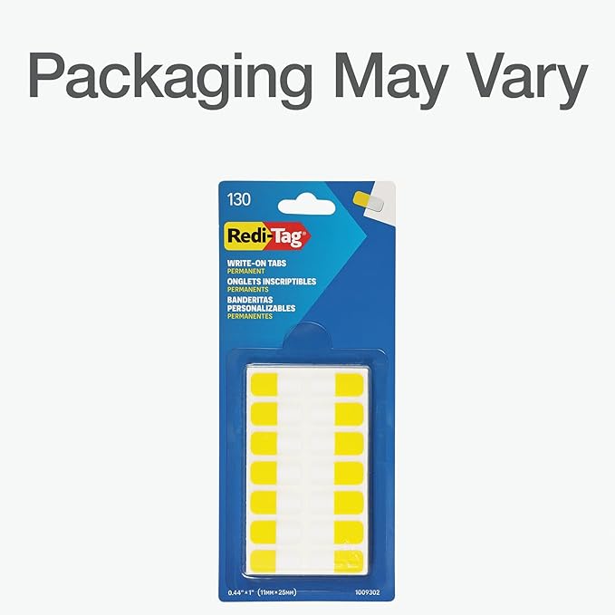 Redi-Tag Write-On Tabs, Permanent Adhesive Index Tabs, Assorted Primary Colors: Yellow, Orange, Red, Blue and Green, 1" x 7/16", 130 Pack (1009302)