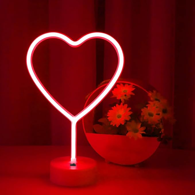 BHCLIGHT Red Heart Neon Sign, Valentines Day LED Neon Light Battery Operated or USB Powered Valentines Red Heart Lights, Table Lamp for Galentines Day Decorations, Wedding, Gifts for Women, Lover.