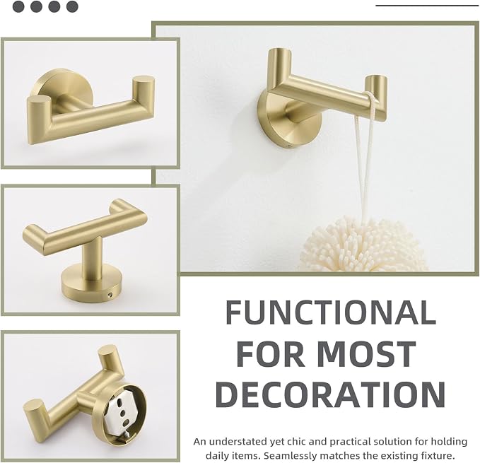 Angle Simple Bathroom Towel Hook, SUS304 Stainless Steel Robe Hook, Hand Towel Holder Wall Mount, Brushed Gold