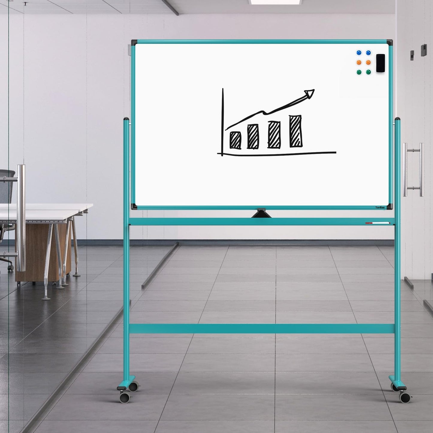 Skiennix Mobile Whiteboard - 48x32 Inches Rolling Magnetic Dry Erase Board with Stand | Double-Sided Design for Office & Home