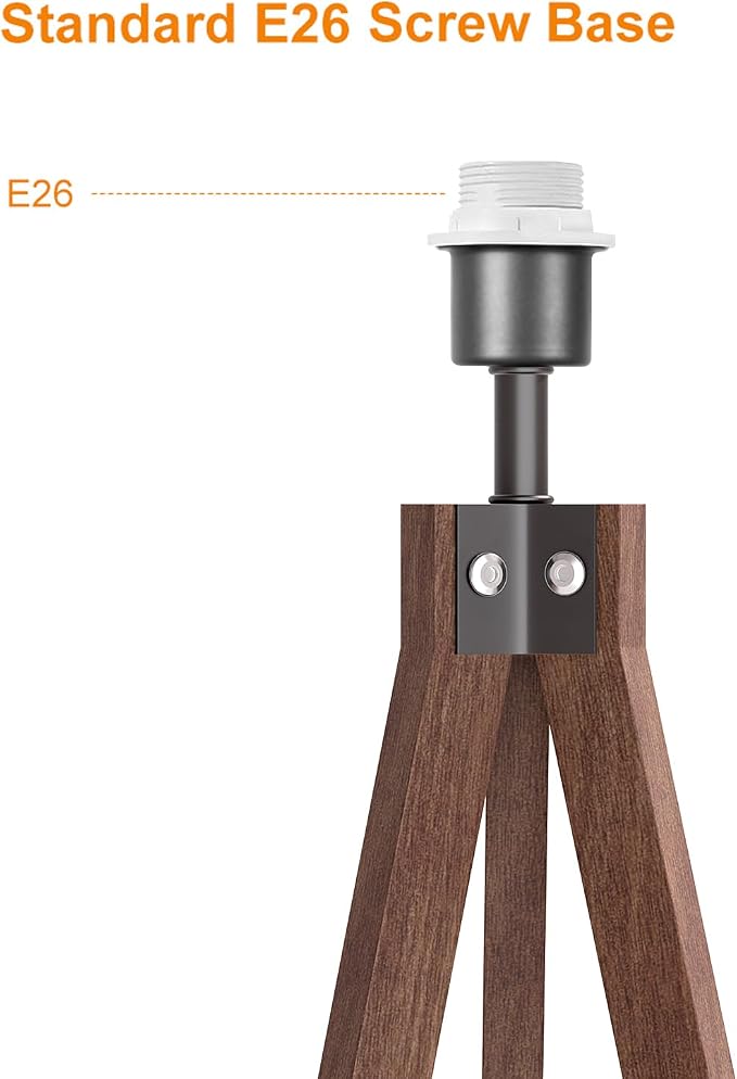LEPOWER Wood Tripod Floor Lamp, Mid Century Standing Lamp, Modern Design Studying Light for Living Room, Bedroom, Study and Office, Flaxen Lamp Shade with E26 Base Dark Brown