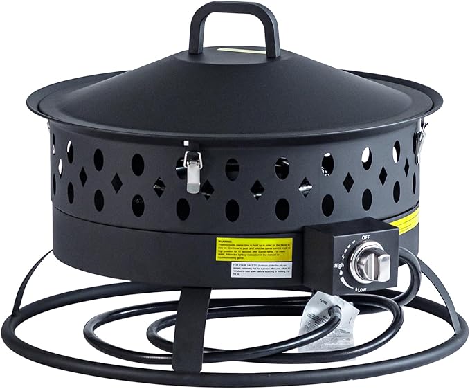 Verdeluxe 22 Inch Portable Propane Fire Pit,Gas Fire Pit for Outside with Lid & Handle, Smokeless Gas Firepit Bowl with Lava Rocks,Outdoor Propane Firepits for Camping,Patio,Yard,Bonfire.(Black)