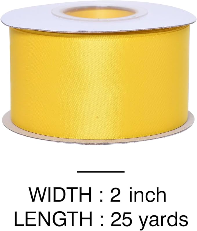 YAMA Yellow Double Faced Satin Ribbon, 2 Inch 25 Yards, Great for Crafts Bows Flower Bouquet Wedding Home Decor Gift Wrapping