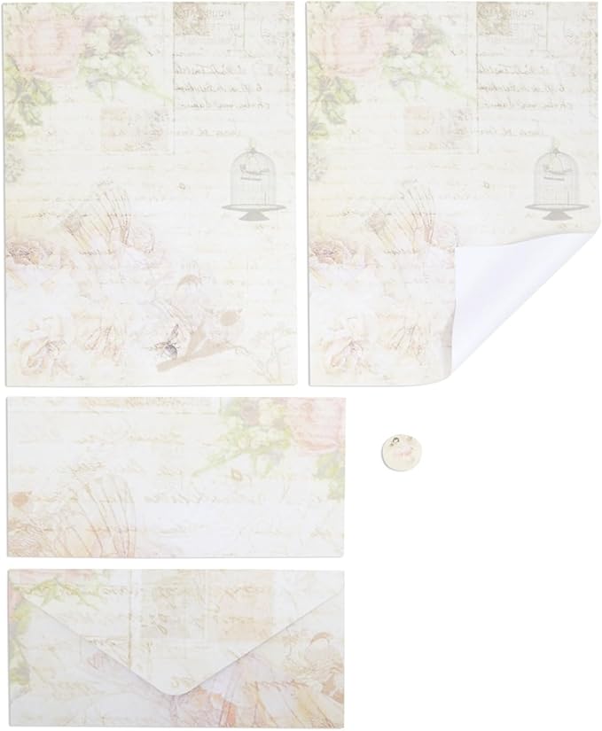 Paper Junkie Vintage Floral Letter Paper & Envelopes Set - 7.25 x 10.25 in, Multicolor - 60 Sheets & 30 Envelopes - Printer-Friendly Vintage Stationery Paper
