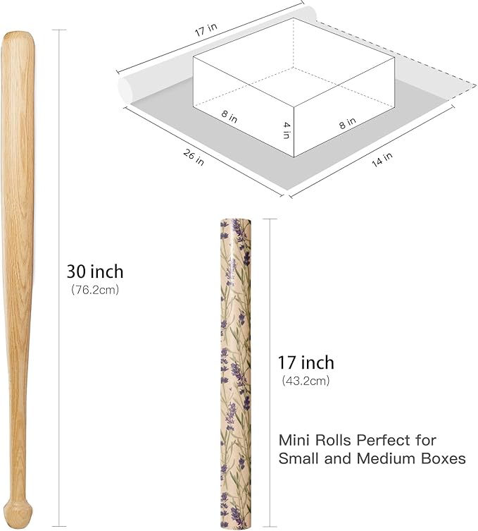 RUSPEPA Lavender Wrapping Paper Roll for Women, Delicate Floral Kraft Gift Wrap, Purple Lavender Design Perfect for Spring, Wedding, Mother's Day, Bridal Shower and Birthday, 17 Inches x 32,8 Feet