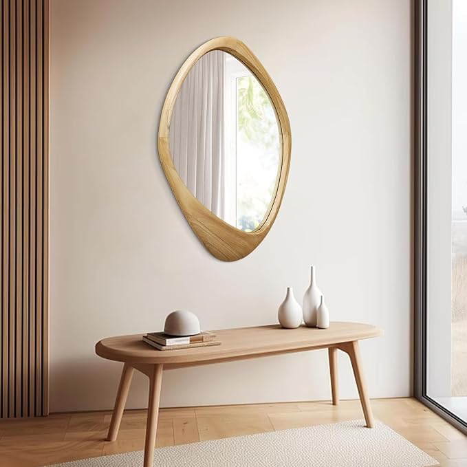 AAZZKANG Large Wall Mirror with Irregular Wood Framed 28"x20" Decorative Asymmetrical Hanging Mirrors for Bathroom Bedroom Living Room Entryway