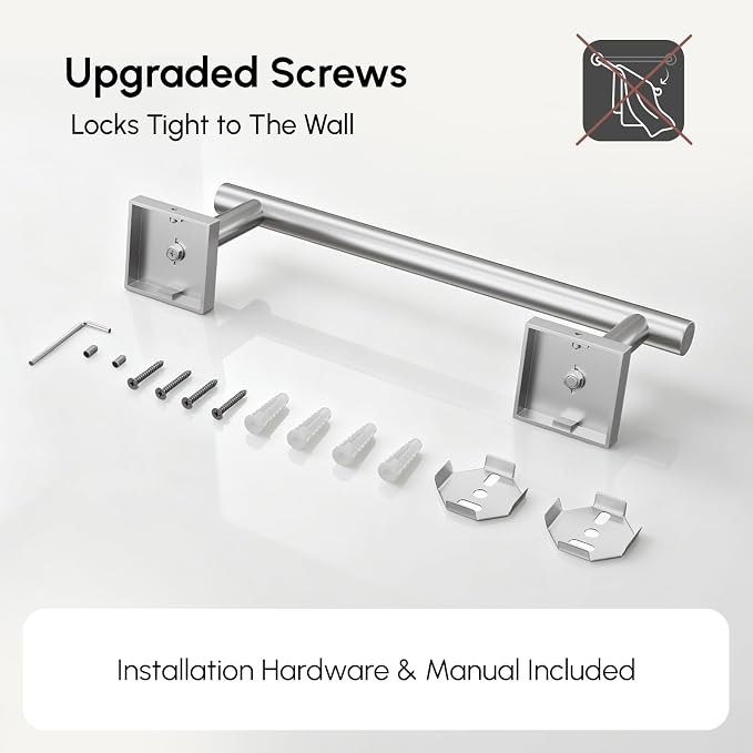 USHOWER Brushed Nickel Hand Towel Bar, 9 Inch Towel Racks for Bathroom Wall Mounted, 304 Stainless Steel Towel Holder with Square Base, Modern Home Decor (Total Length 11 Inch)