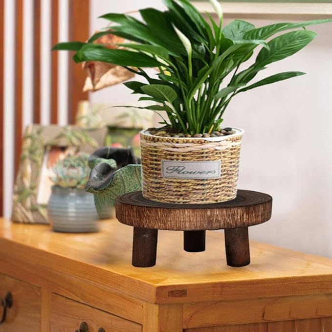 æ— Mini Wooden Stool Flower Display Stand, Potted Plant Shelf Succulents Bonsai Rack, Vintage Wood Grain Garden Plant Pot Riser Stand for Indoor Outdoor Office Dining Room Decor
