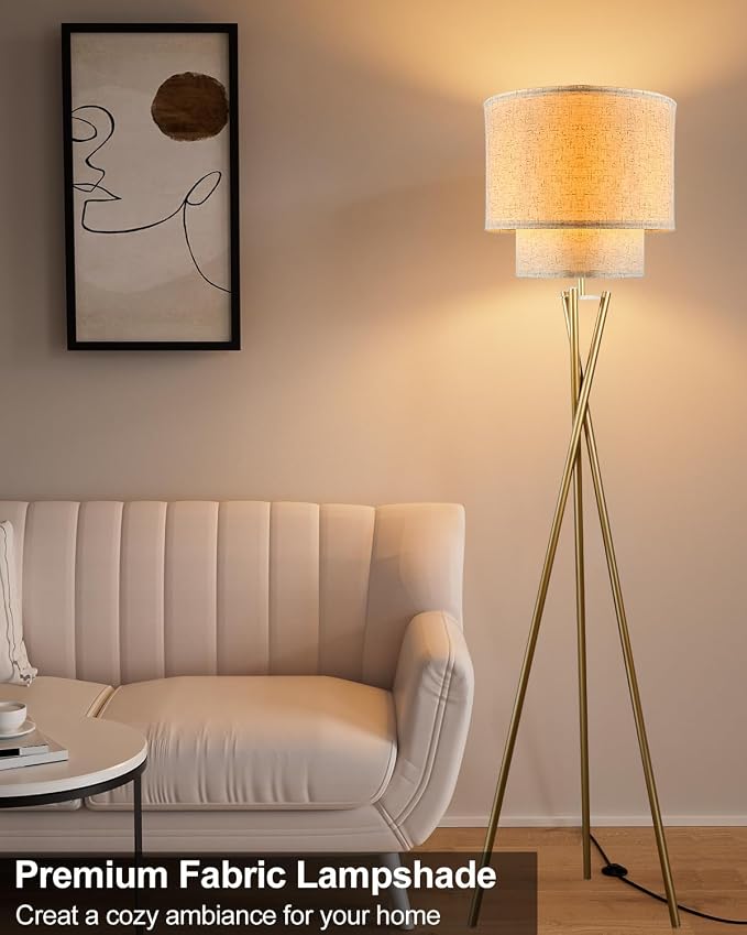 Lightdot Tripod Floor Lamp, Modern Floor Lamps for Living Room, Standing Lamp with Dual Drum, E26 Bulb Included, 67.7" Tall Floor Lamp for Bedroom, Home Office