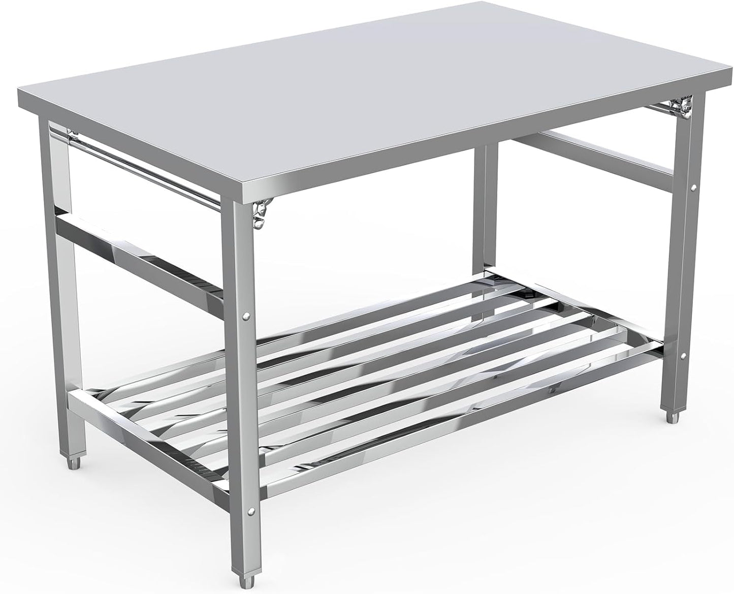 Stainless Steel Commercial Work Table - Heavy Duty 48" x 24" Folding Prep Table with Adjustable Undershelf