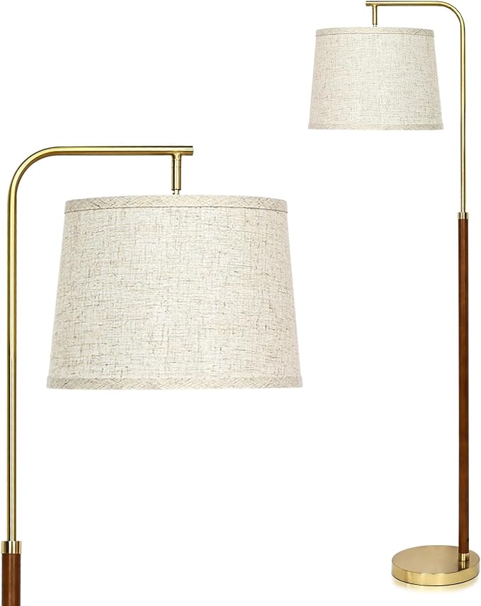 CINKEDA Wood Arc Floor Lamp,63" Tall Mid Century Modern Standing Lamp with Foot Switch & 3 Color Temperatures,Vintage Floor Lamps for Living Room Bedroom Office Reading Corner (Bulb Included),Walnut-B