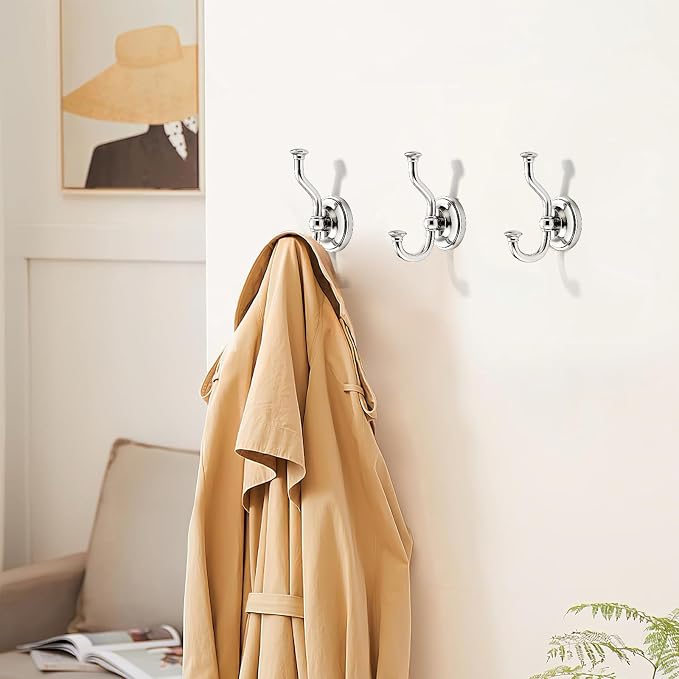 khtumeware 1 Pack 4-1/2 inch Zinc Alloy Vintage Wall Polished Nickel Large Coat Hooks Suitable for Tile, Wood Board, Glass Walls, Bathroom, Entrance Hall, Kitchen, Multi-Functional Robe Hooks