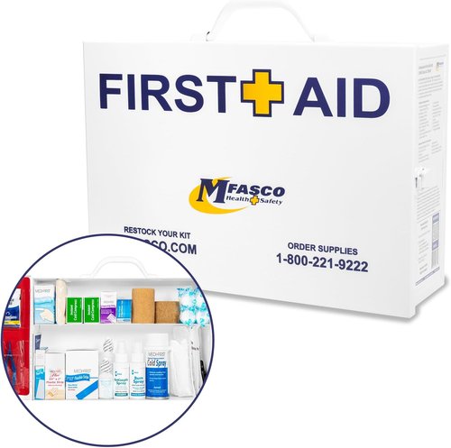 MFASCO First Aid Kit - OSHA 2021 Class A Metal Cabinet for Restaurants | 2 Shelf Wall Mount, Ideal for Food Service & Catering
