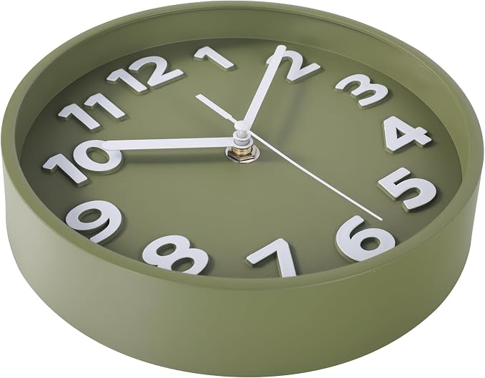 45MinST 8-Inch Green Modern Wall Clock – Silent Non-Ticking, 3D Large Numbers, Accurate Timekeeping | Decorative Wall & Desk Clock with Stand for Living Room, Bedroom, Kitchen, or Office
