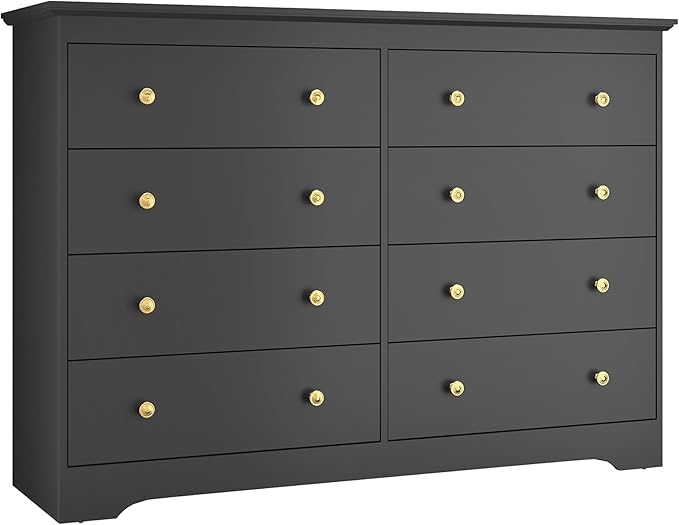 Black Dresser for Bedroom,55" Wide 8 Drawers Dressers,Modern Wooden Chest for Living Room, Hallway