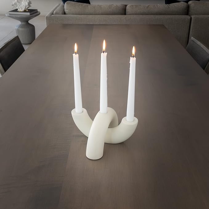Taper Candle Holders Set - Modern Candle Stick Holders - Ceramic Table Decor, Centerpiece, & Decorative Candle Holders for Candlesticks - Candelabra for Candle Sticks Holder Decor (Ivory White)