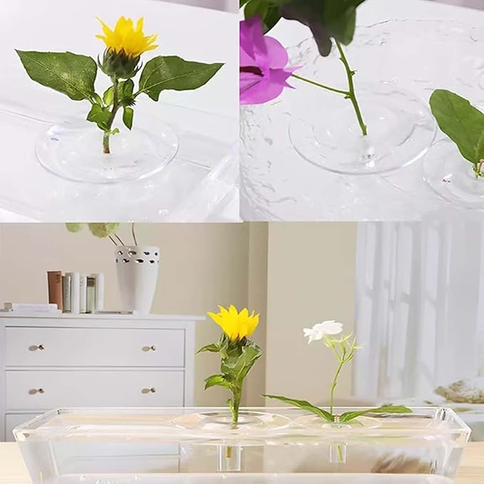 2025 Creative Floating Flower Floral Arrangement Holder,Modern Floating Vase Pedestal Stand,Innovative Floating Flower Display Stand Clear Acrylic Flower Bowl Stem Holder (10PCS, Large)