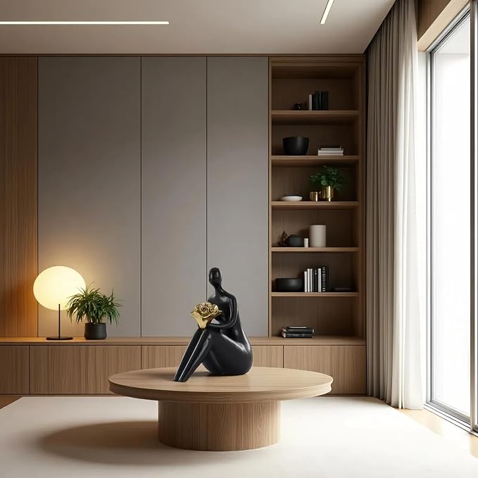 Lescafita Black Abstract Figure Statue with Golden Flowers, Modern Resin Sculpture, Minimalist Art Figurine for Home or Office Decor, Elegant Gift for Art Enthusiasts