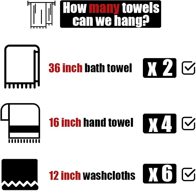 JQK Double Bath Towel Bar, Brushed Gold 39 Inch 304 Stainless Steel Thicken 0.8mm Towel Rack for Bathroom, Towel Holder Wall Mount, Useable Length 36 Inch, TB100L36-BG