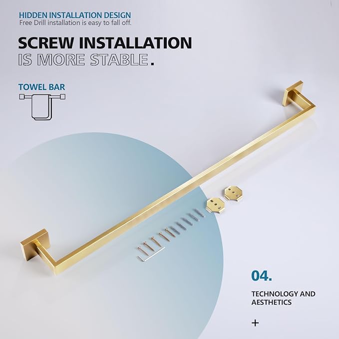 KOKOSIRI 32 Inch Gold Bath Towel Bar Bathroom Towel Rack Towel Holder Shower Hand Towel Hanger,Total Length 33.3 Inch, Brushed Gold, B4003BG-L32