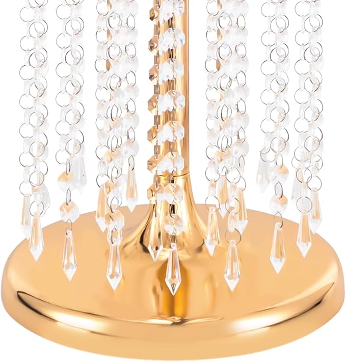 10 Pcs 23.6In Tall Crystal Flower Vase, Acrylic Crystal Flower Vases Metal Flower Stand for Wedding Reception and Event Centerpieces 9.4 x 9.4 x 23.6 Inch Gold