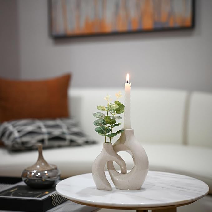 Ceramic Candle Holder Set of 2 Modern Taper Candlestick Holder for Dining Table, Living Room Coffee Table Centerpiece Wedding Home Decor