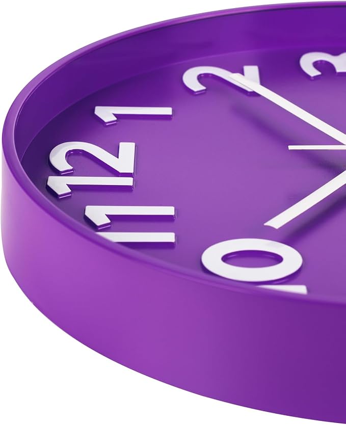 45MinST 12-Inch Modern Indoor Outdoor Wall Clock, Silent Non-Ticking, Large Numbers, Accurate Timekeeping, Perfect Decorative Accent for Home or Office (Purple)
