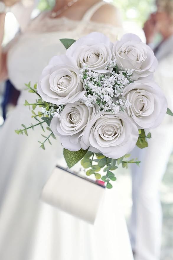 Artificial Rose Flower Artificial Flowers Flower with Long Stem Silk Roses Bouquet for Wedding Bridal Shower Party Home Decoration (Nude, 12 Pcs)