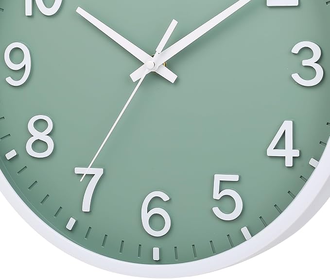 Wall Clocks Battery Operated 12 inch Modern Wall Clock,Silent Non Ticking Wall Clock for Living Room Bedroom Kitchen Office Classroom Decor (Green White)
