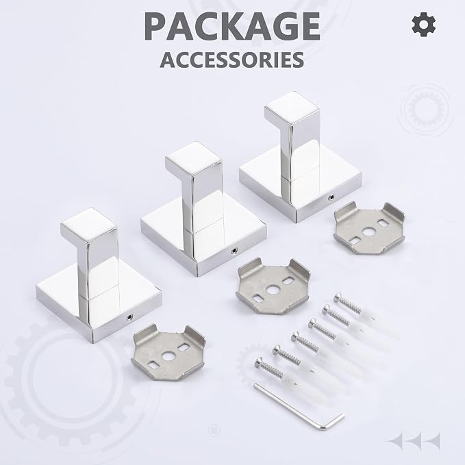 LANC 3PCS Towel Hooks for Bathroom Wall Hooks, Heavy Duty Chrome Bath Hooks,Coat Hooks,Hand Towel Hanger,Robe Hooks for Bathroom Kitchen Hotel Wall Mounted,Silver Polished, A8805CP-P3