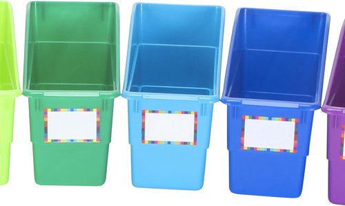 Really Good Stuff Rainbow Organizing Bins - Premium Plastic Book Holders with Labels | Vertical Storage, 12 Pack