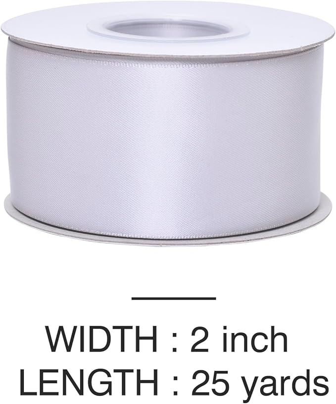 YAMA Silver Double Faced Satin Ribbon, 2 Inch 25 Yards, Great for Crafts Bows Flower Bouquet Wedding Home Decor Gift Wrapping