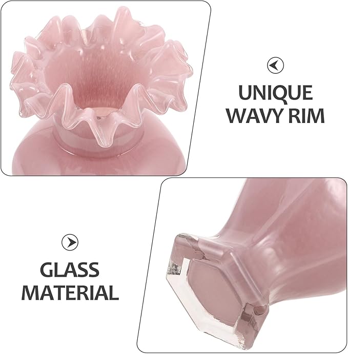 Luxshiny Handblown Glass Vase with Pearlescent Finish Artistic Ripple Mouth Design Sturdy Glass Hydroponic Flower Vase for Home Decoration Living Office Centerpiece Wedding Table Decor in