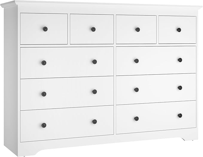 White Dresser for Bedroom,55" Wide 10 Drawers Dressers,Modern Wooden Chest for Living Room, Hallway