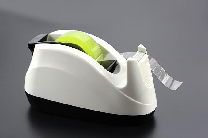 BeeChamp Heavy Base Nonskid Desk Tape Dispenser One-Hand Dispensing, White, 4 Pack