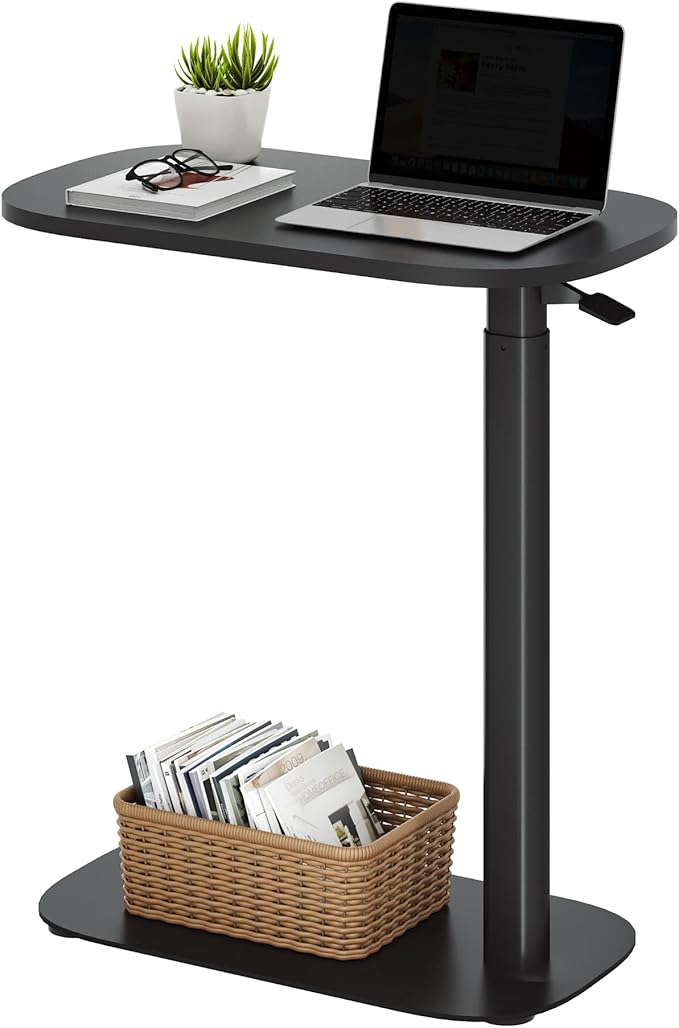 SANODESK Small Standing Desk Pneumatic Height Adjustable Small Sit Stand Desk Laptop Desk Overbed Table Computer Cart for Home Office Computer Workstations(23.6" W x 13.8" D,Black)