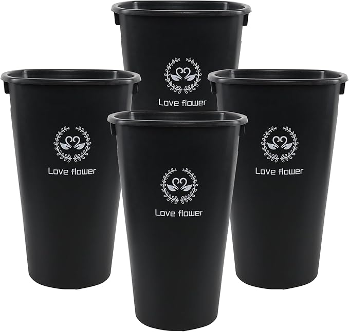 4-Pack Tall Flower Plant Buckets with Handles, Wake Up Flower Display Buckets, Flower Display Plastic Buckets, Black