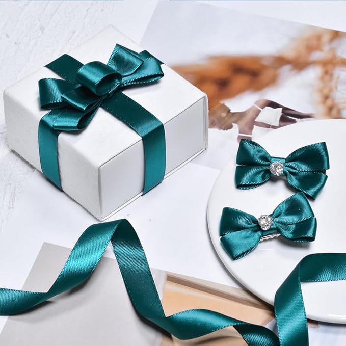YAMA Double Face Satin Ribbon - 5/8" 25 Yards for Gift Package Wrapping,Floral Design,Hair Bow Clip Making,Crafting,Sewing,Wedding Decor, Teal