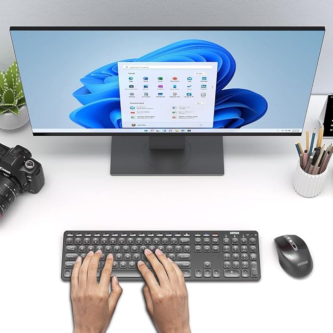 Arteck Universal Multi-Device Bluetooth Keyboard and Mouse Full Size Wireless Bluetooth Keyboard and Ergonomic Mouse Set for Windows, iOS, Android, Computer Desktop PC Laptop iPad Tablet Smartphone