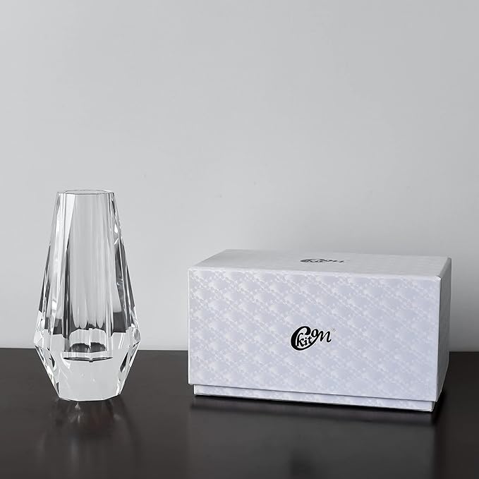 kitCom Flower Crystal Vase, 8.27 inches Modern Crystal Vase, Lead-Free Flower Vase, European Crafted for Table, Home Decoration, Wedding or Luxury Gifts, 8.27 x 3.94 x 3.94 Inches