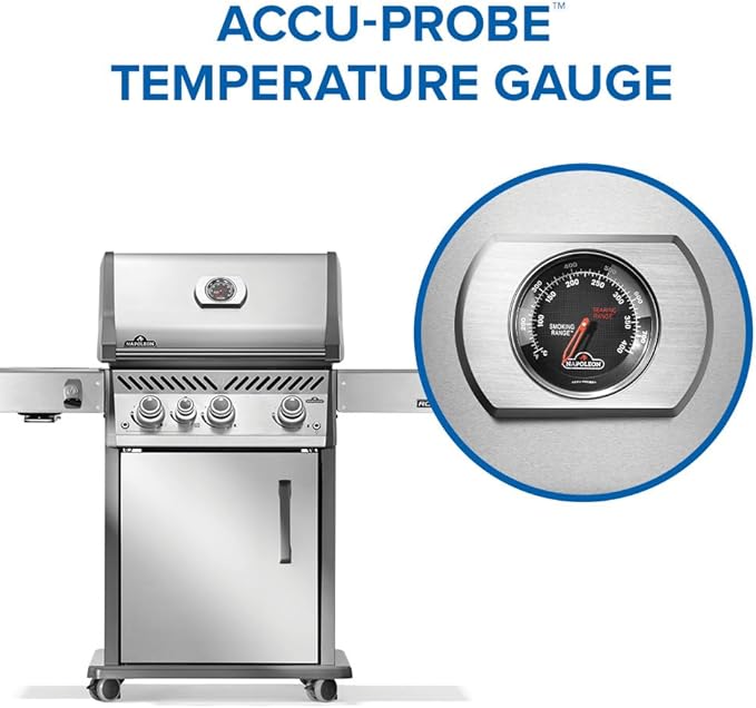 Napoleon Rogue PRO 425 Propane Gas Grill with Infrared Side Burner, Stainless Steel, Durable 4-Burner BBQ