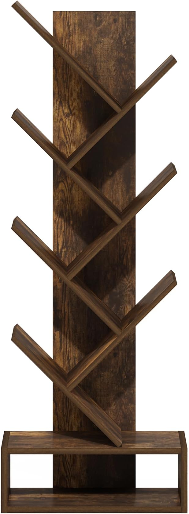 Furinno Tree Book Shelf, 7-Tier Bookshelf, Tree Bookcase with Bottom Shelf, 8.4 x 16.9 x 46.2, for Living Room, Bedroom, Home Office, Amber Pine