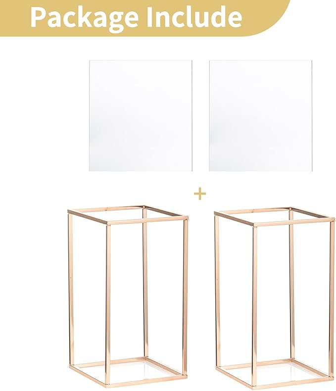 NUPTIO Gold Metal Rectangular Vase, 2 Pcs 15.75 inches Tall, Elegant Floral Centerpiece for Wedding, Housewarming, Mother's Day, Birthday, Anniversary, Party Decorations
