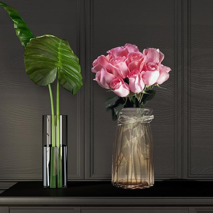 Nordic Style Glass Vase Amber Color Decorative Hydroponic Flower Bottle Elegant Planter Pot for Home Office Festival Display